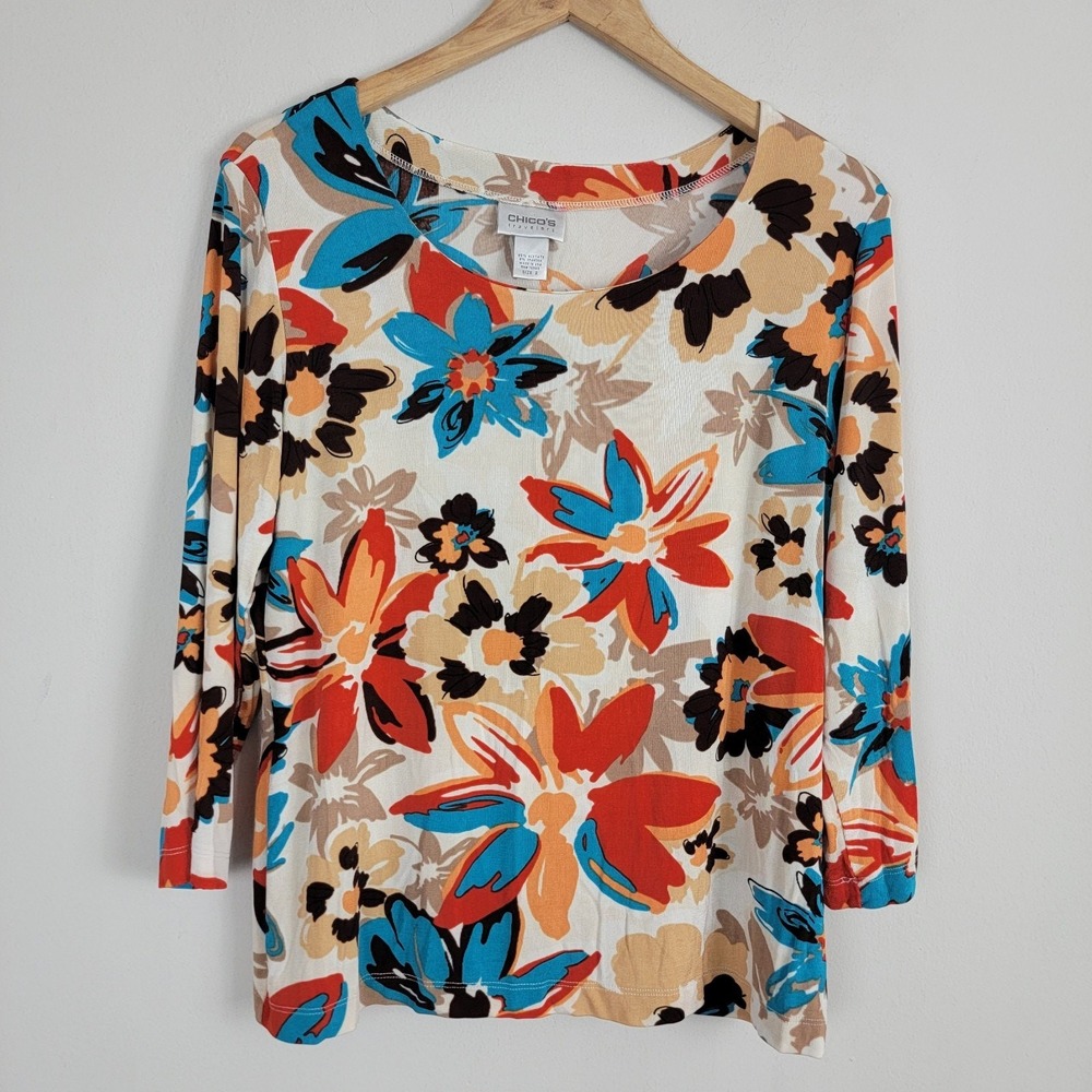 Chico's Travelers Blouse‎ Multicolor Spring Mix Stretch Top Womens 2